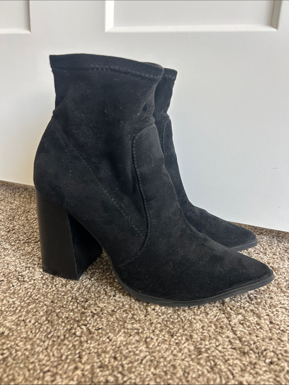 Black Suede Pointed Toe Ankle Boots. Steve Madden
